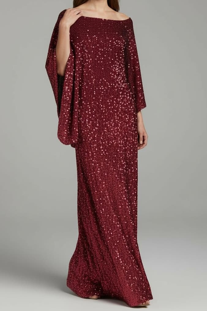 ANNA KAFTAN SEQUIN DRESS DARK RED