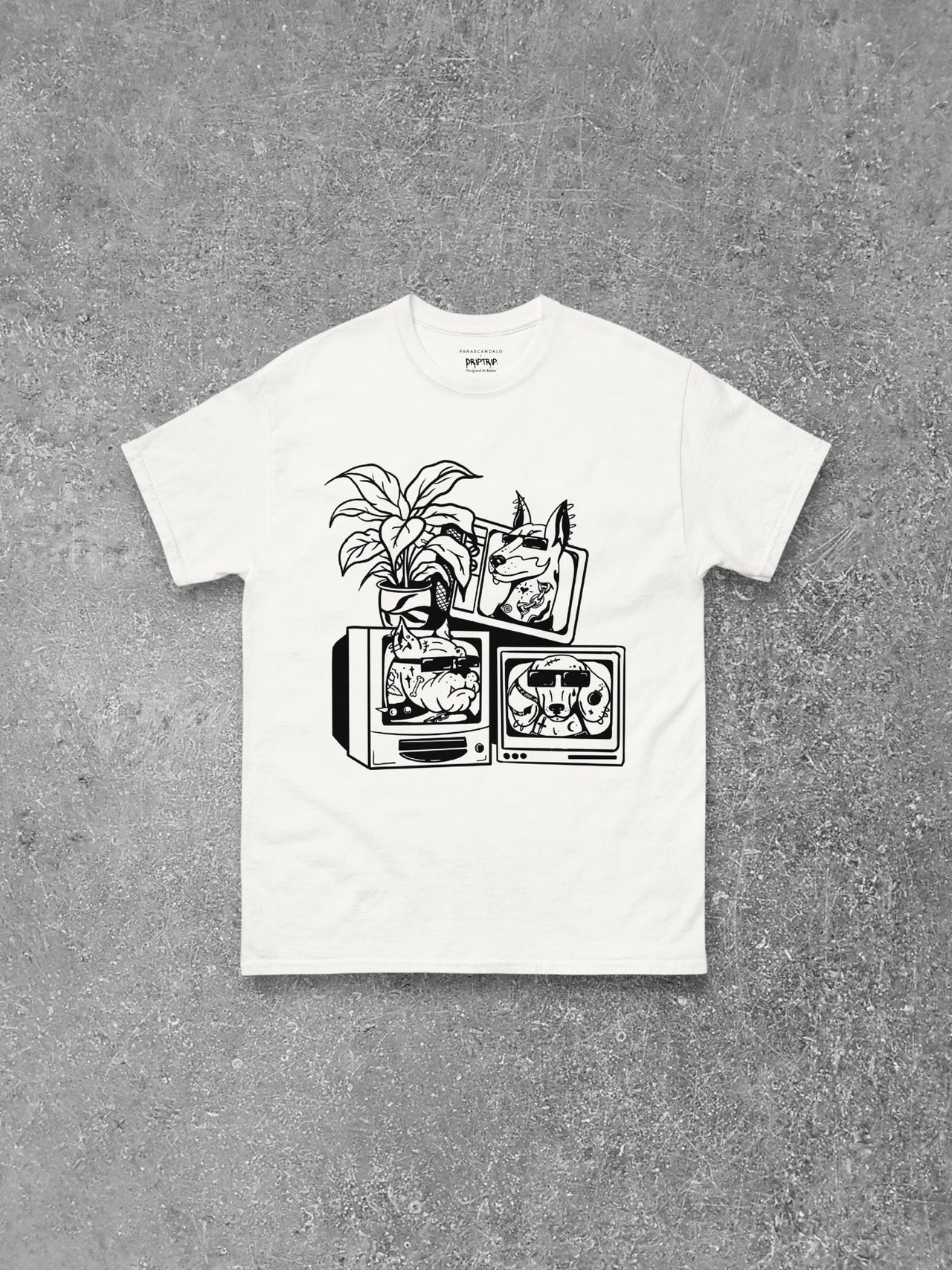TV DOGS B&W T-SHIRT BY DRIPTRIP
