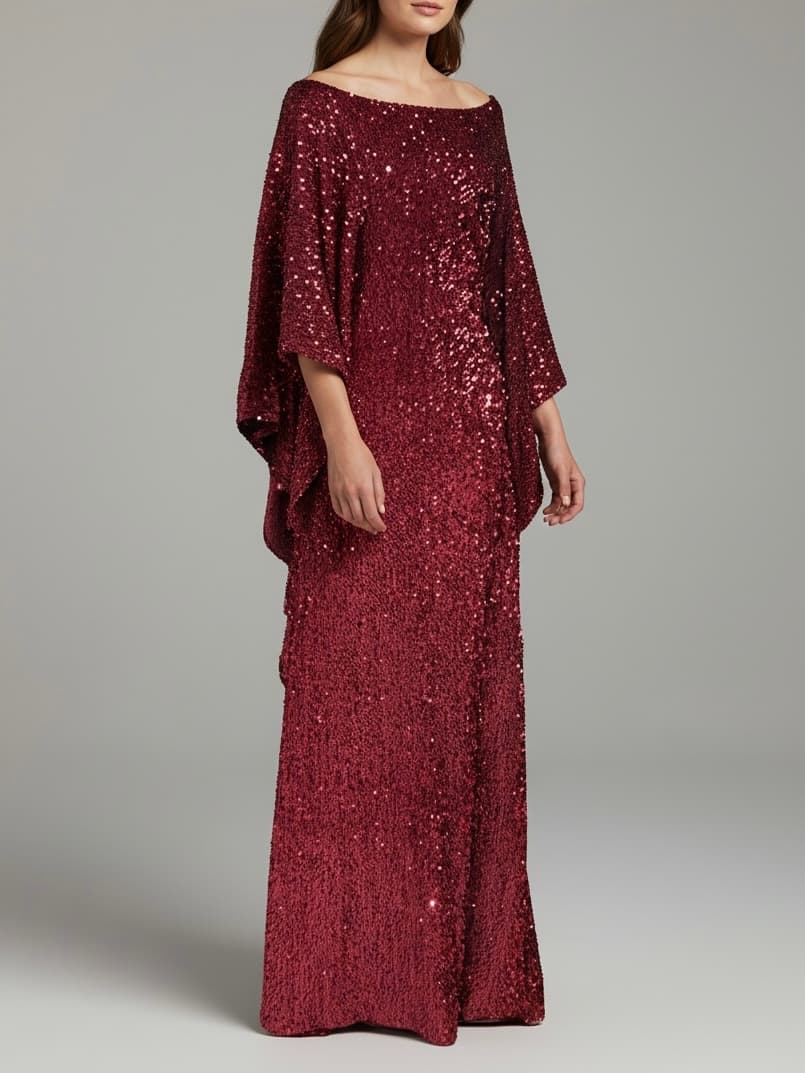 ANNA KAFTAN SEQUIN DRESS DARK RED